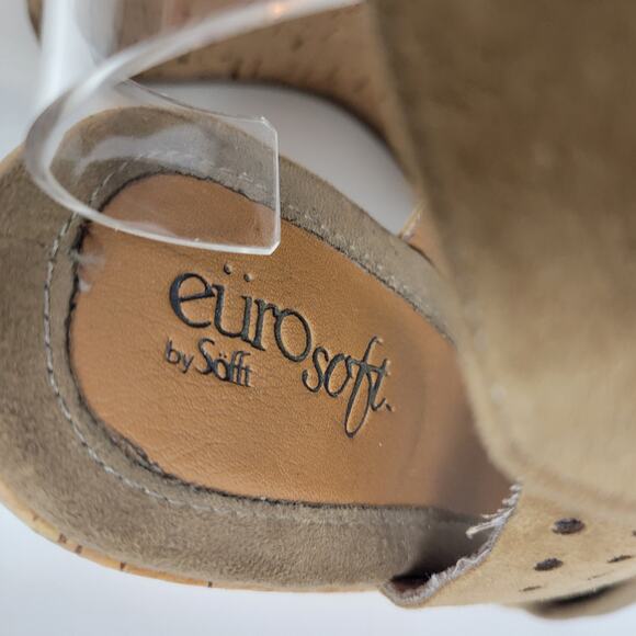 Euro Soft By Sofft Womens Sandals Size 6M Tan Suede Leather Strappy Cork Wedge - Picture 8 of 10